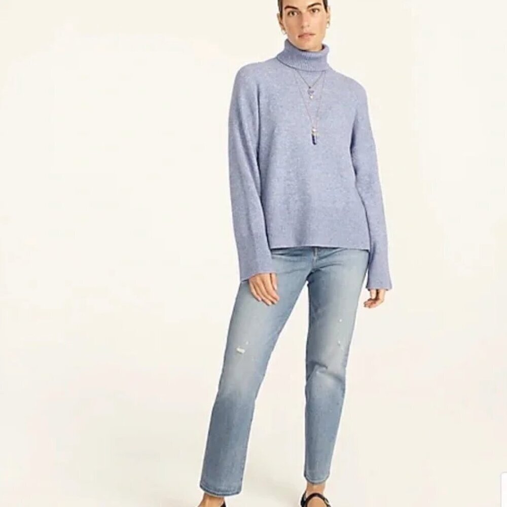 J. Crew Soft Blue Turtleneck Sweater Merino Wool Blend Size Small